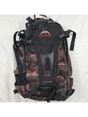 Dakine Heli Pro Backpack Brown Camo Black For Snowboarding Skiing With Strap